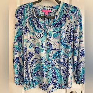 Lily Pulitzer Savannah Top Size Small Turquoise Oasis Wave after Wave